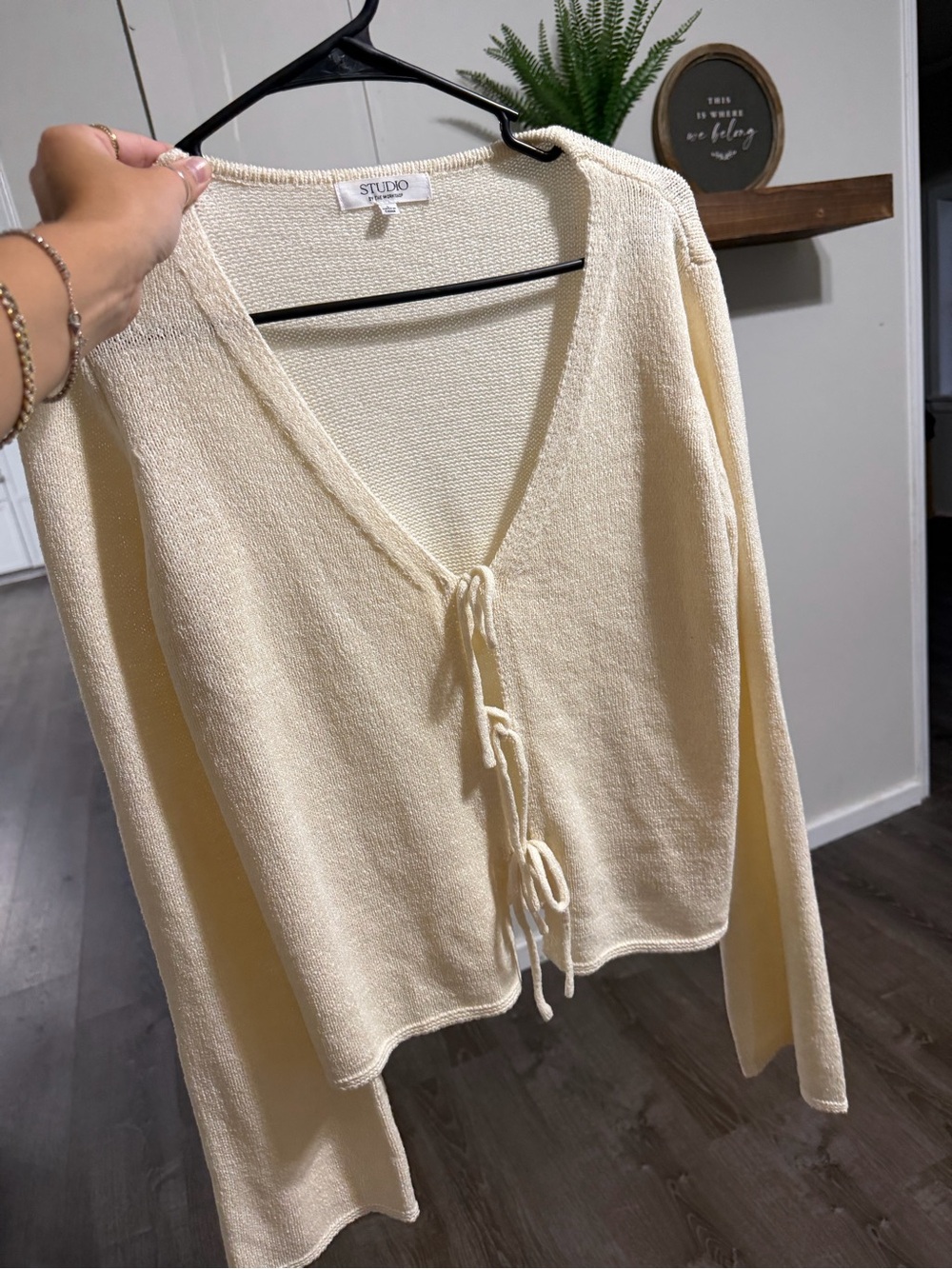 Studio Cream Tie-Front V-Neck Sweater Top